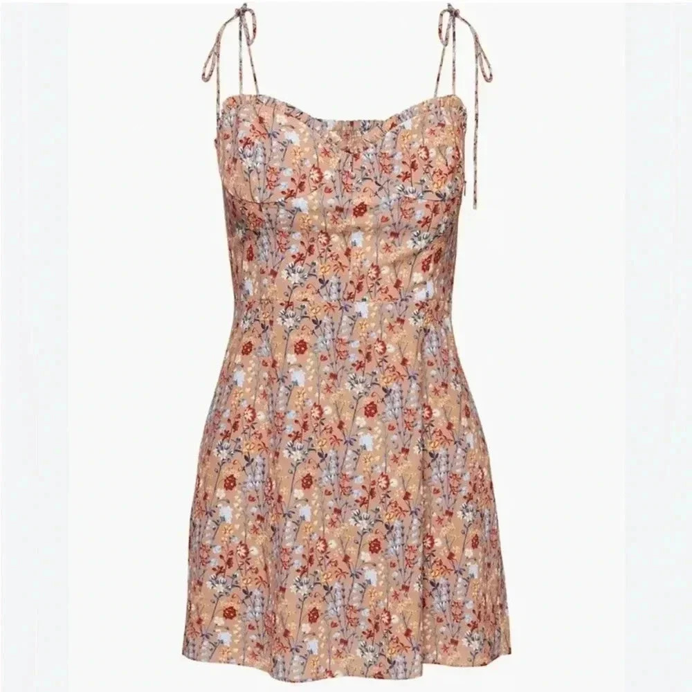 Aritzia Wilfred Free Fable Mini Dress Terracotta Tie Straps Tiered Smocked: 14